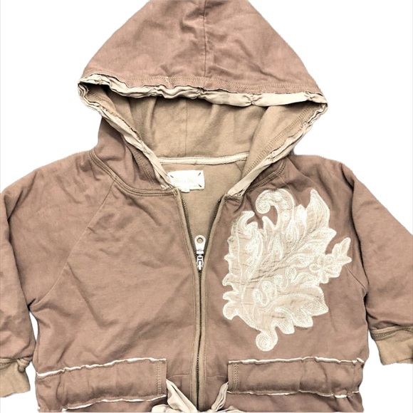 MISS ME Short Sleeve Brown ZIP UP Hoody with Tie Waist SZ Small - Picture 3 of 5